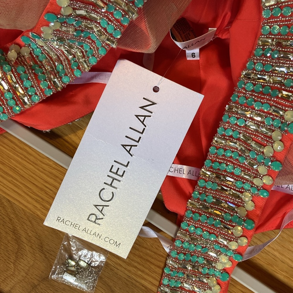 Rachel Allan coral/turquoise high/low dress - Picture 5 of 5